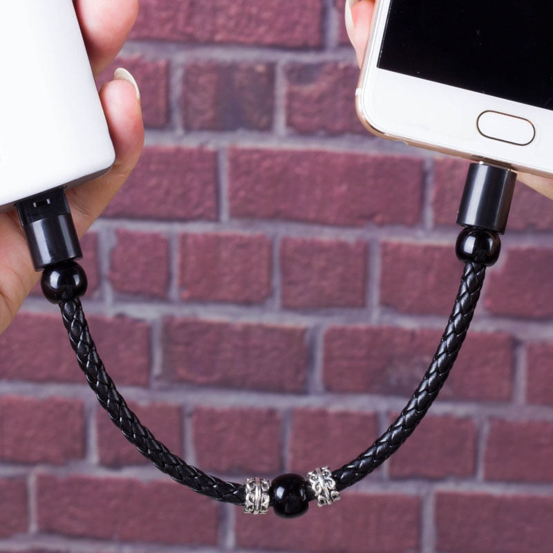 Smart Jewelry Beads Wrist Band USB Charging Fast Charger Data Cable for IPhone for Huawei TypeC Mirco USB Hand-knitted Bracelet
